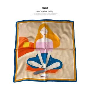 Modisches Seidenquadrattuch für Damen mit Cartoon Druck, elegantes Halstuch für Frühling.