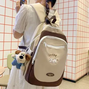 Japanese style college backpack cute ins canvas school bag for teen girls beige brown bookbag