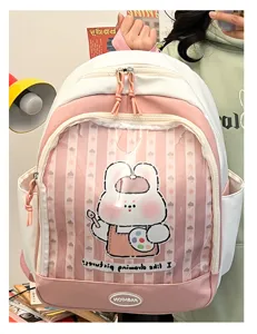 Zaino ita rosa e bianco carino con finestra in PVC trasparente, borsa scolastica dolce per ragazze.