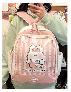 Simpatico zaino ita rosa e bianco borsa trasparente in PVC con design da coniglio.