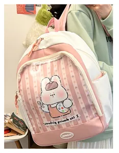 Zaino ita rosa e bianco trasparente PVC borsa scolastica per studenti con grazioso coniglio