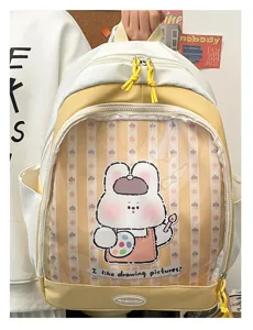 Zaino Ita trasparente in PVC in stile giapponese con coniglio carino, ideale per scuola e spille.