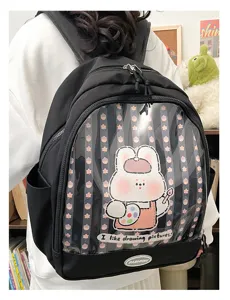 Zaino ita PVC trasparente nero inserto coniglio carino borsa scolaretta kawaii
