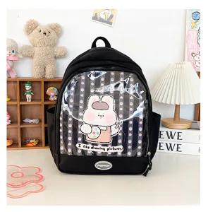 Carino zaino nero trasparente in PVC in stile giapponese con inserto coniglietto cute.