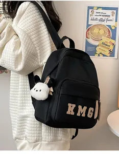 Mochila escolar negra de lona para ninos ligera casual de dia con colgante perrito bonito