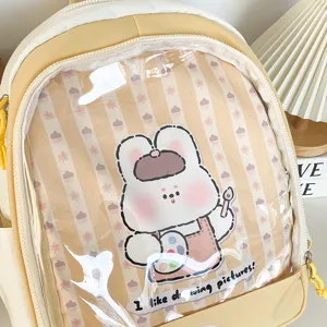 Zaino ita trasparente in PVC in stile giapponese carino con inserto coniglietto per studenti.