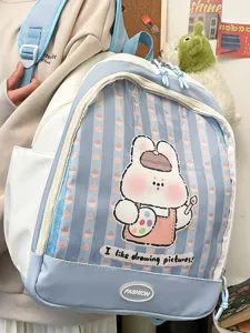 Zaino Ita Bag in PVC Trasparente Stile Giapponese Ins Simpatica Stampa a Coniglio dei Fumetti Cartella per Studenti in Nylon Patchwork per Ragazze