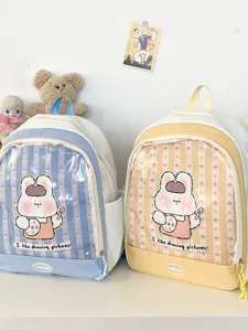 Zaino ita carino con tasca anteriore in PVC trasparente, borsa scolastica kawaii.