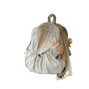 Lightweight casual nylon backpack with cute pendant, spacious travel daypack for daily school.