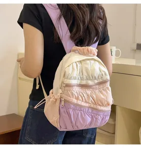 Mini zaino plissettato multicolore da donna, carinissimo borsa da scuola leggera quotidiana