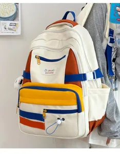 Zaino colorblock in stile ins giapponese per studenti, grande borsa scolastica.