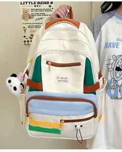 Zaino scolastico colorblock in stile giapponese per studenti, grande zaino casual.