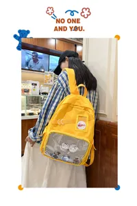 Neutrale ita rugzak schooltas met transparant voorvenster voor anime badges en poppen dagelijks.