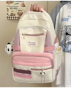 Zaino color-block carino per studenti, grande capacità borsa casual per laptop.