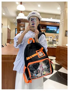 Neutraal zwart oranje itabag transparant venster rugzak casual schooltas voor anime fans