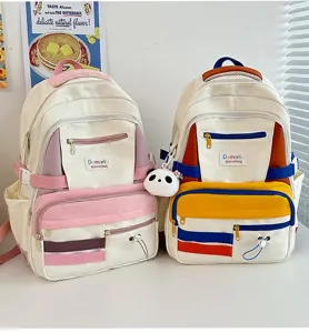 Zaino color block stile giapponese grande capacità per studente borsa di scuola dettaglio