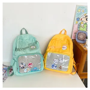 Transparante ita rugzak casual schooltas met schattige anime badges en voorvak.