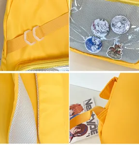 Gele Ita rugzak doorzichtige voorzak schooltas anime speldjes display tasje stijlvol
