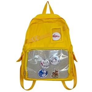 Geel transparante venster rugzak Ita tas schooltas voor anime fans pins display