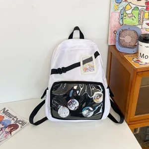 Witte Ita rugzak met een transparant PVC vak, ideaal voor anime speldjes en school.