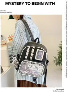 Grand sac à dos noir transparent en cuir PU grande capacité cartable d'étudiant itabag