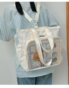 Japanese style transparent itabag large capacity canvas backpack shoulder bag for women