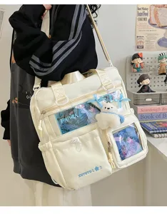 Zaino itabag anime casual con tasca trasparente per ragazze moda stile quotidiano