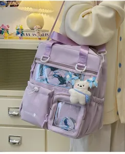 Stile giapponese grande capacità borsa ita finestra trasparente zaino spalla moda