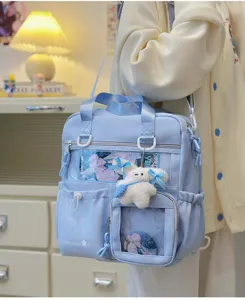 Bellissima borsa ITA blu finestra trasparente zaino anime tracolla spalla carino