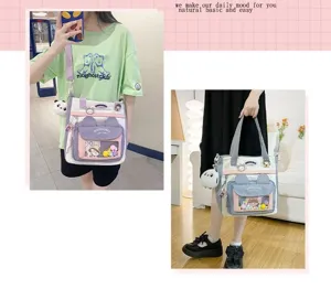Bonito bolso bandolera de lona para mujer, gran bolso escolar con multiples bolsillos.