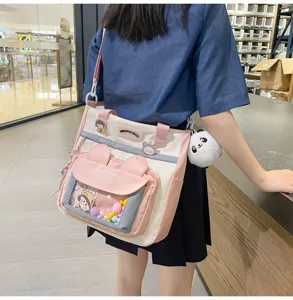 Bonito bolso cruzado de lona para mujer, gran bolso de hombro para estudiantes con ventana.