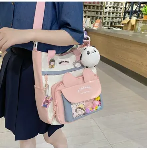 Lindo bolso de lona para mujer, bolso cruzado de gran capacidad con orejas de conejo y bolsillo claro.