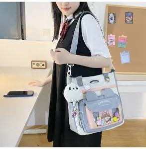 Bonito bolso de lona para mujer, gran bolso de estudiante con orejas de conejo muy bonitas.