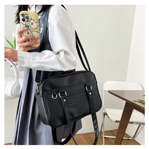 Japanese College Style PU Leather Women Handbag Solid Color Casual Commuter Shoulder Crossbody Bag Student Daily Bag