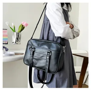 Japanese style JK uniform PU shoulder bag for women, student commuter crossbody handbag.