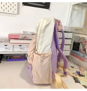 Zaino carino arricciato per ragazze adolescenti e studentesse, zaino casual leggero da viaggio.