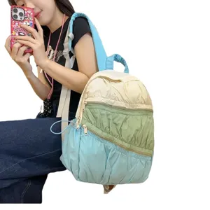 Zaino casual plissé a tasche multiple colorblock stile carino leggero borsa scolastica per uso