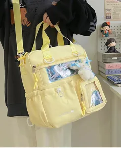 Carina borsa ita gialla multifunzione con finestra trasparente per spille anime.