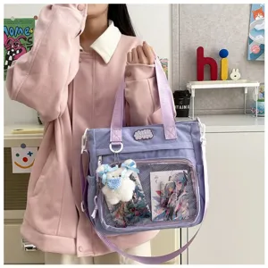 Corduroy ita tas grote capaciteit schoudertas crossbody schattige anime transparante zak