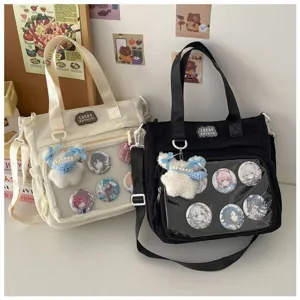 Corduroy Ita Schoudertas Grote Capaciteit Leuke Anime Badge Messenger Studenten Tas