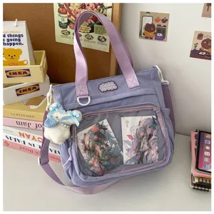 Ribfluweel Itabag crossbody schoudertas met transparant vak en anime kaarten voor jeugd