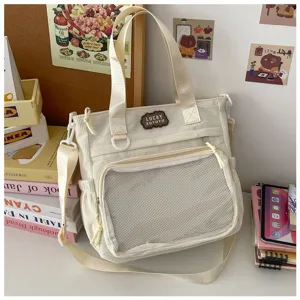 Corduroy ita tas crossbody doorzichtige voorzak transparante badge schouder messenger tas