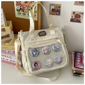 Corduroy ita tas schoudertas grote capaciteit transparante voorzak studenten badge messenger tas