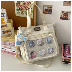 Corduroy Ita Tas Transparant Vakken Crossbody Schoudertas Leuke Anime Badge Handtas