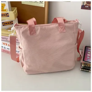 Roze ribfluwelen tote bag casual schoudertas crossbody tas grote capaciteit studenten