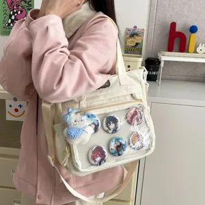 Corduroy Itabag schoudertas grote capaciteit transparante zak anime badge tas