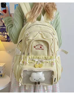 Ballet style ruffled ita backpack for students, large capacity cute casual school bag.