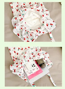Süße Kirsch-Netz-Tragetasche Sommer lässige Rüschen-Schulterhandtasche für Damen Urlaub neu.