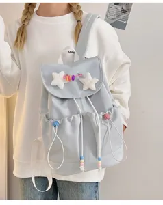 Japanese style casual light backpack for girls, cute five-pointed star daily school bag.