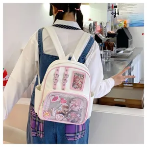 Sac a dos Ita transparent en cuir PU chic avec fenetre claire pour epingles et loisirs.